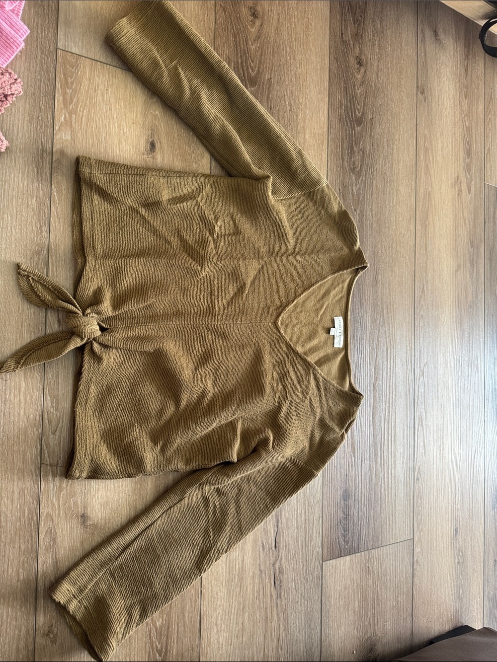 Madewell Texture & Thread Waffle Knit Top Tie Front Green 3/4 Sleeve